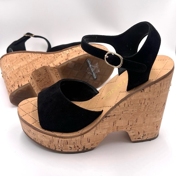 CHANEL Suede Kidskin Wedge Sandals in Black - Picture 5 of 8